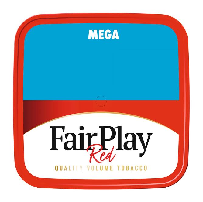 Fair Play Volumentabak Mega Box in der 115 Gramm Dose mit rot-blauem Design, American Blend Mischung und gut sichtbarem Markennamen.