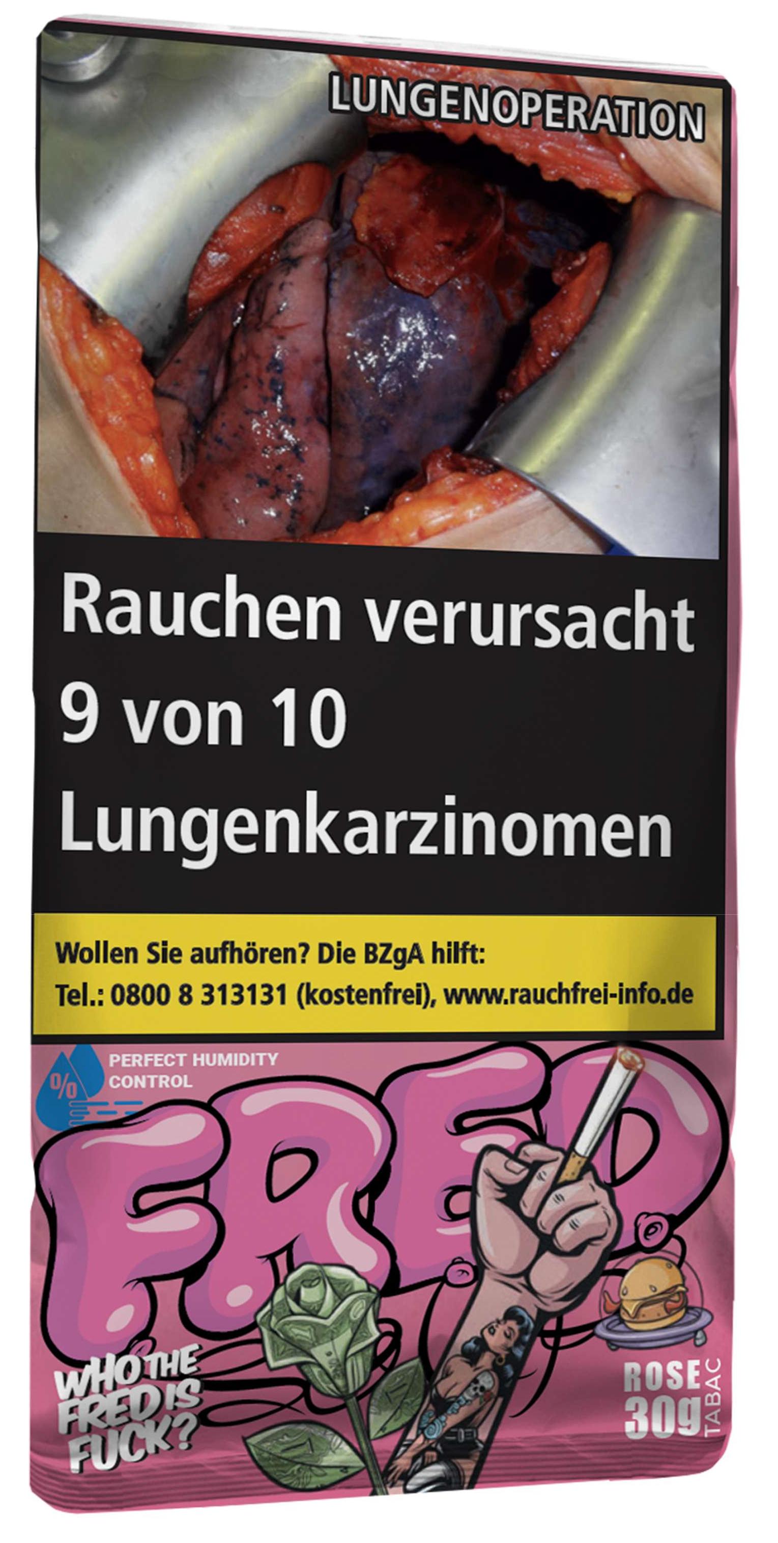 Fred Special Blend Rose Zigarettentabak im 5er-Gebinde mit je 30 Gramm Inhalt, verpackt in Pouches mit charakteristischem Fred-Schriftzug und Motiv.
