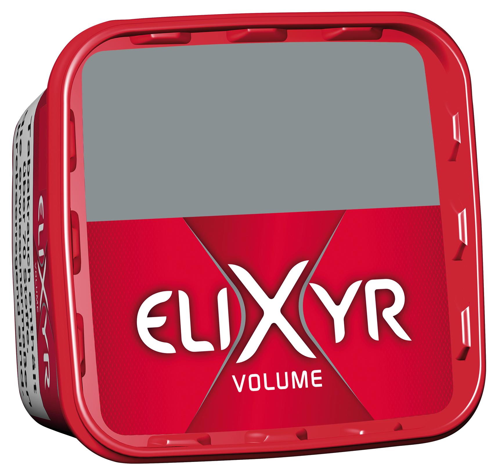 Roter Eimer Elixyr Volumentabak mit 340 Gramm Inhalt, bedruckt mit weißem Markenlogo und Schriftzug auf der Vorderseite.