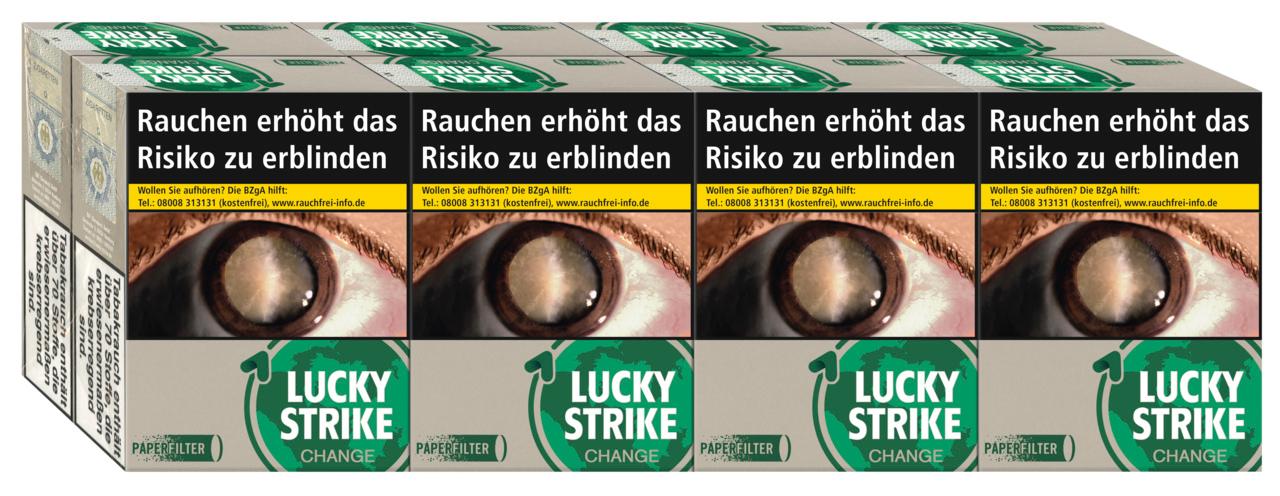 Lucky Strike Change Dark Green Zigaretten Stange mit hellbraun/beigen Packungen, 8 Packungen á 24 Stück.