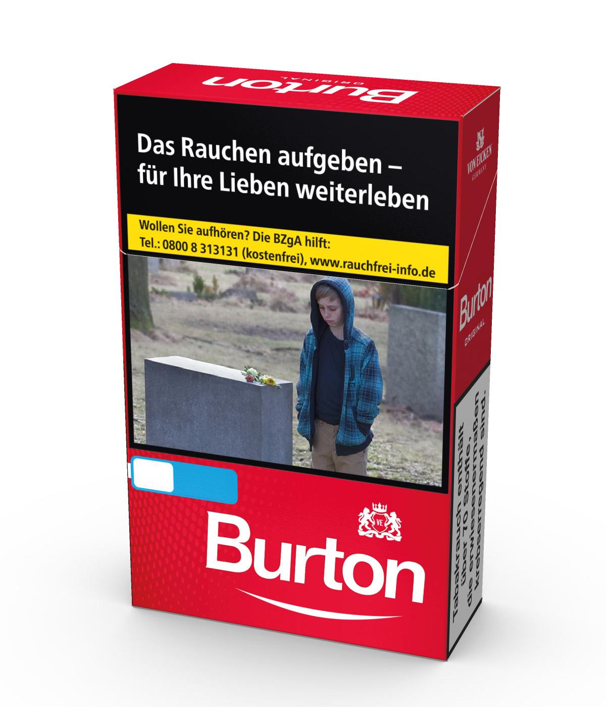 Burton Zigaretten Original 1 Stange mit der typischen rot-weißen Packung.