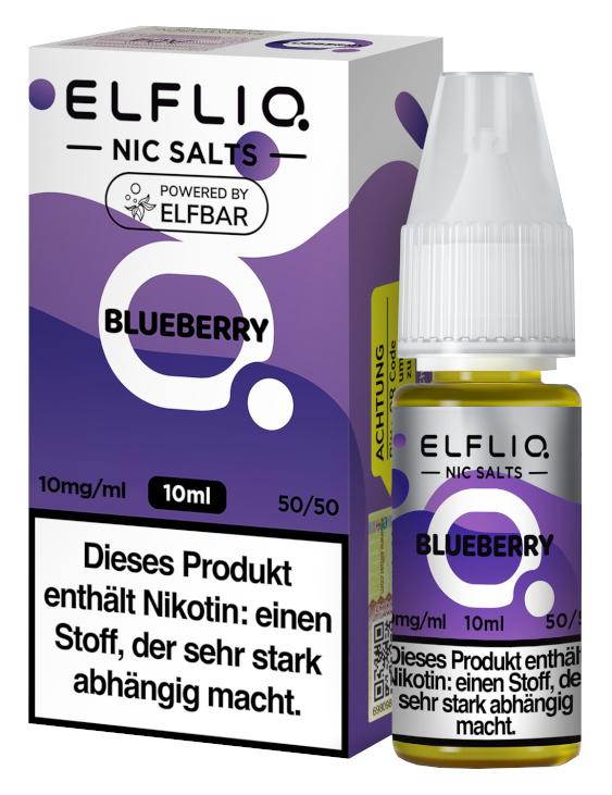 ELFLIQ Liquid Flasche mit 10 ml Inhalt und zugehöriger Umverpackung des Herstellers Elfbar, inklusive gesetzlicher Warnhinweise.