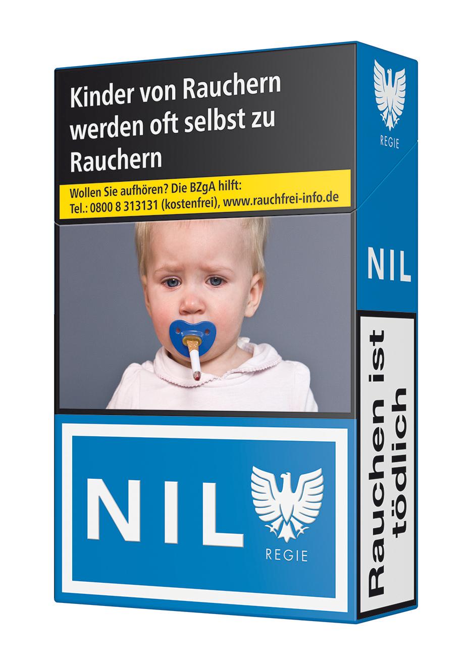 Nil Filterzigaretten, 1 Stange (10 Packungen á 20 Stück), blaue Packung mit weißem Adler Logo.