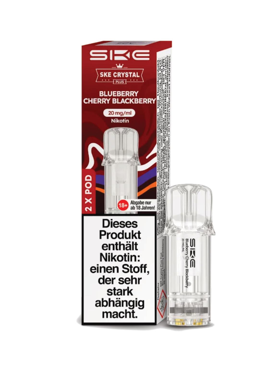 SKE Crystal Plus Pod, 2 Stück, transparente, vorbefüllte Cartridge mit 2 ml Tankvolumen zur Verwendung mit dem Crystal Plus Akku inklusive Originalverpackung.