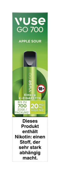 Vuse GO 700 Apfel Sauer Einweg E-Zigarette in Grün und Schwarz von Vuse, einzeln verpackt.