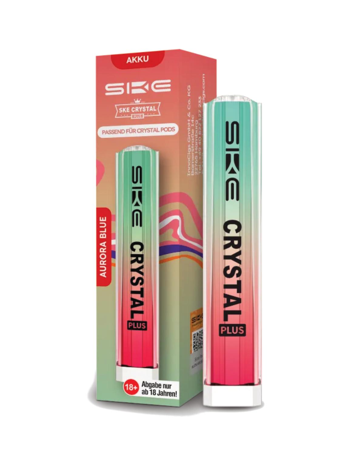 SKE Crystal Plus Akku in der Farbe Aurora-Blau, 1 Stück, mit 400 mAh Kapazität und USB-C Ladeanschluss, inklusive Produktverpackung.