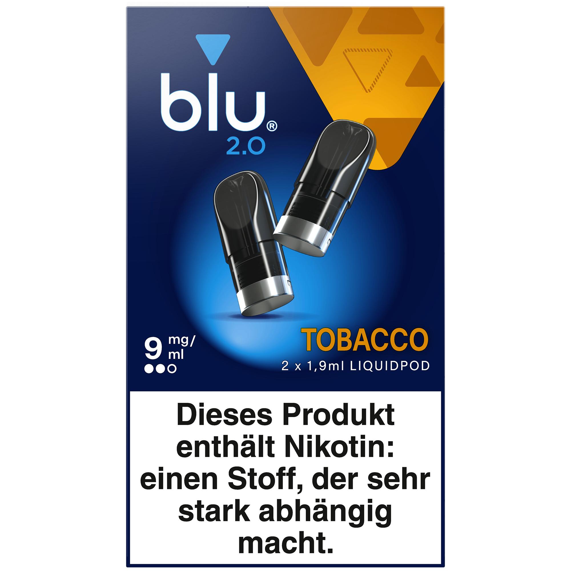 Packung Blu 2.0 Liquipod Tobacco von blu mit 2 magnetischen Liquid Pods für das blu Device.