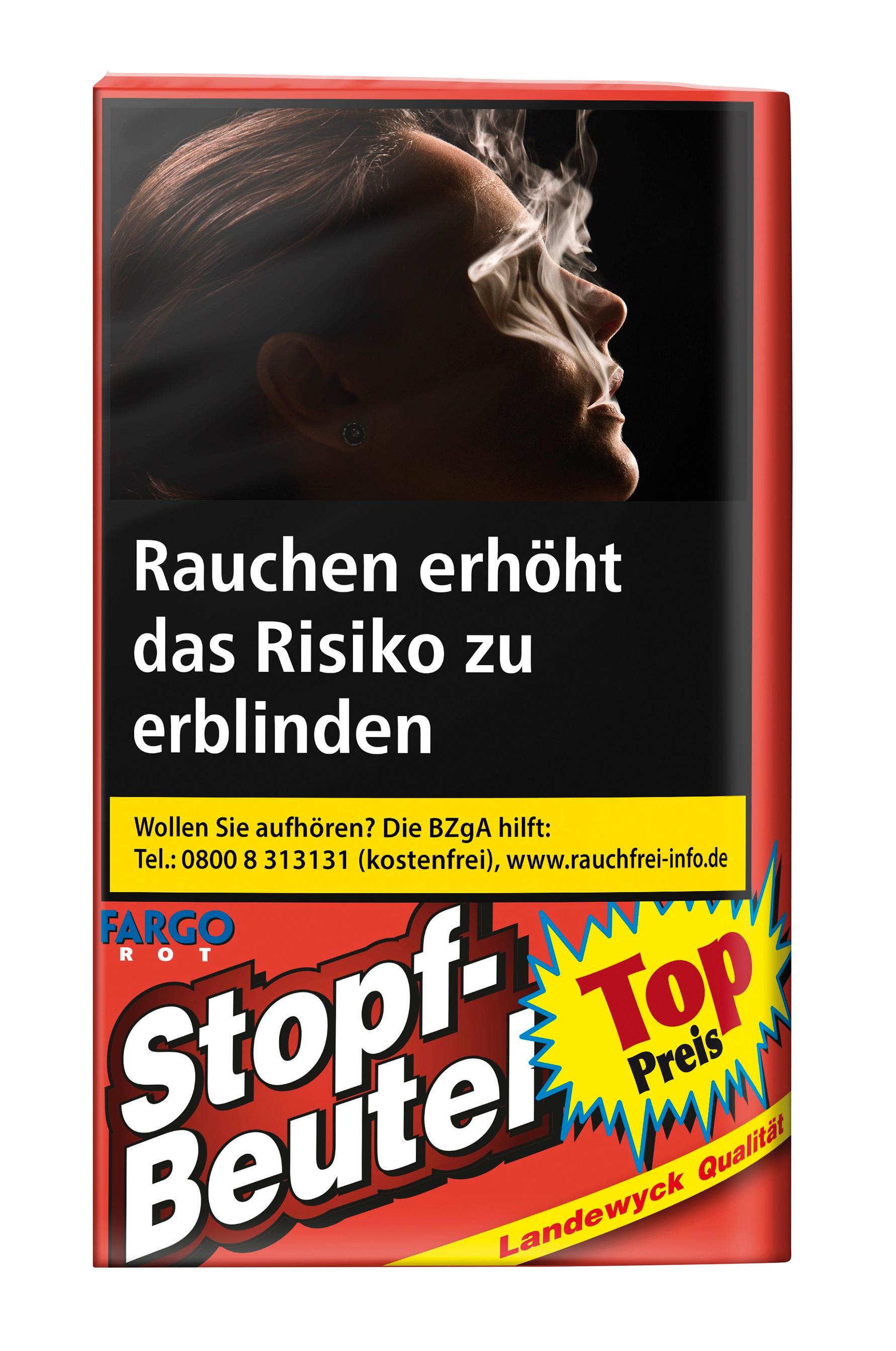 Rote 30-Gramm-Packung Fargo Rot Stopf-Beuten Zigarettentabak der Marke Fargo, eine American Blend Tabakmischung für starken und würzigen Rauchgenuss.