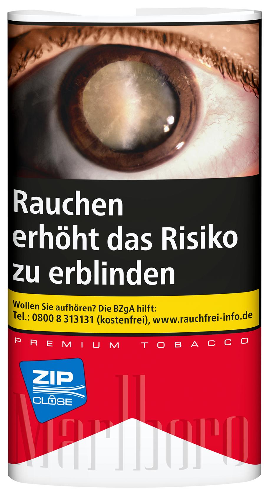 Marlboro Premium Zigarettentabak Red 1 Gebinde 5x30 Gramm Marlboro Premium Zigarettentabak Red in roter Packung mit weißem Deckel und schwarzem Etikett, erhältlich als 5 Pouches à 30 Gramm.