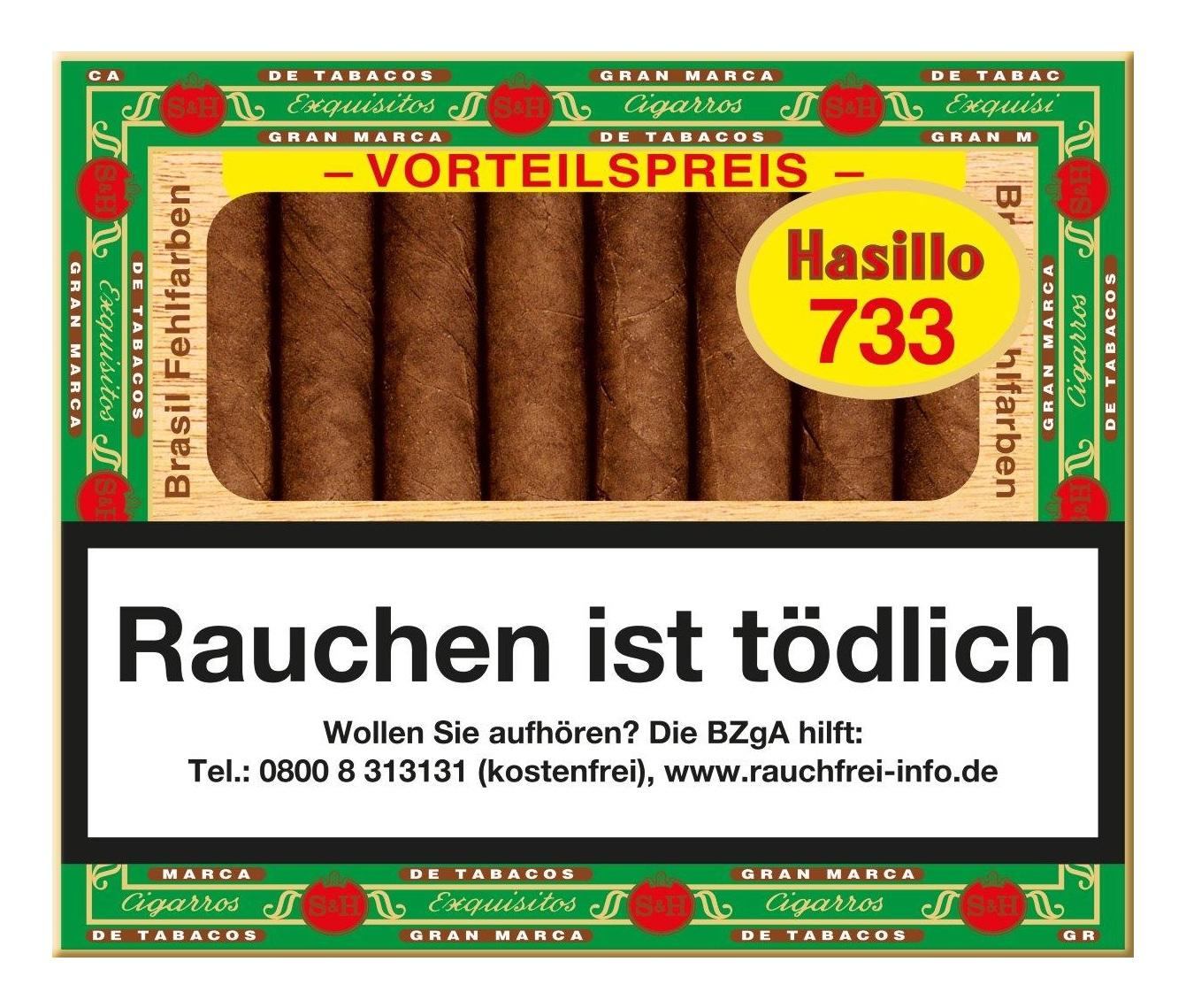 Hasillo Fehlfarben 733 Brasil Zigarren, Packung mit 50 Stück, mit dunklem Brasil Deckblatt.