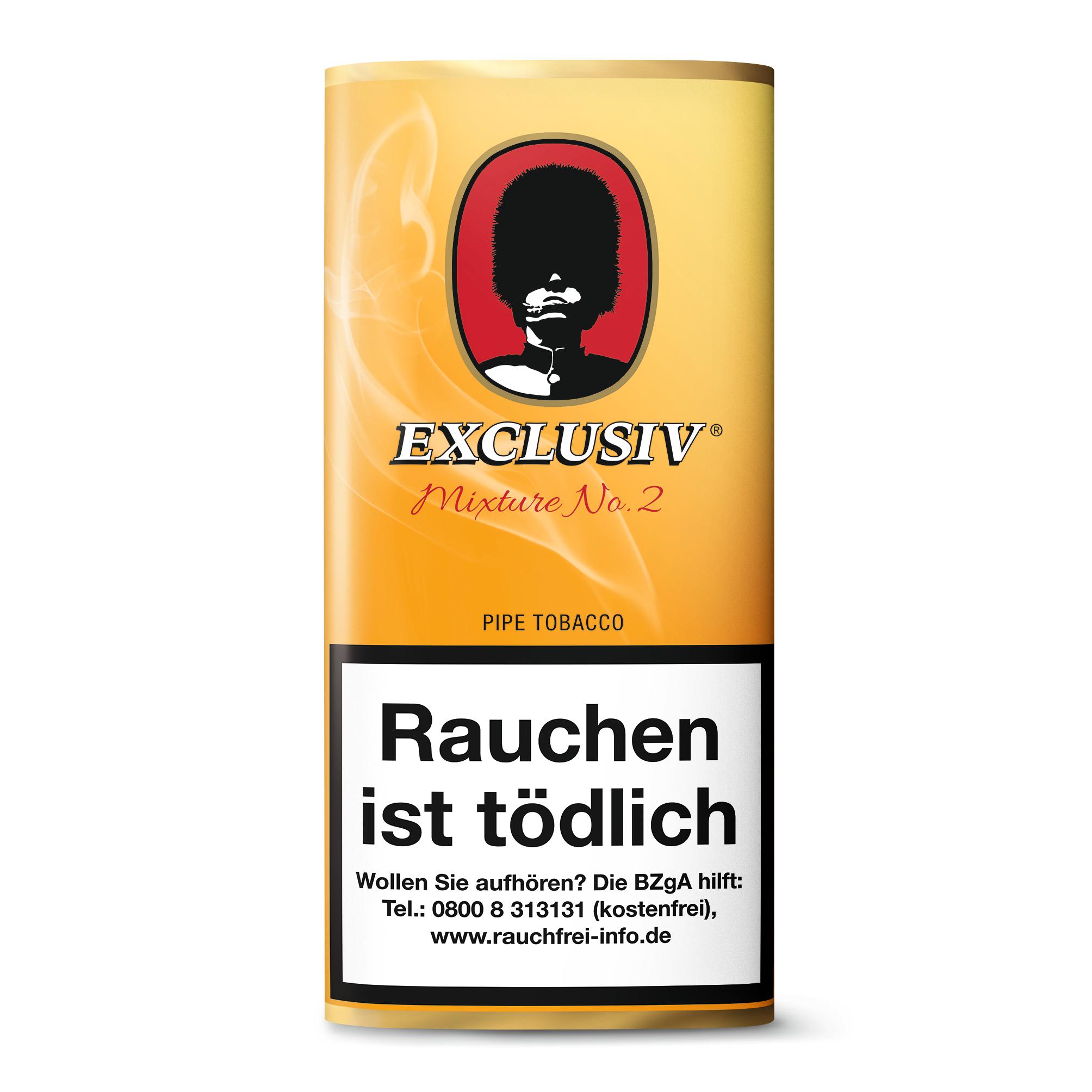 50-Gramm-Packung Exclusiv Pfeifentabak Mixture No. 2 "Wild Mango" in gelber Verpackung des Herstellers Exclusiv mit dem charakteristischen Aroma von exotischer Mango.