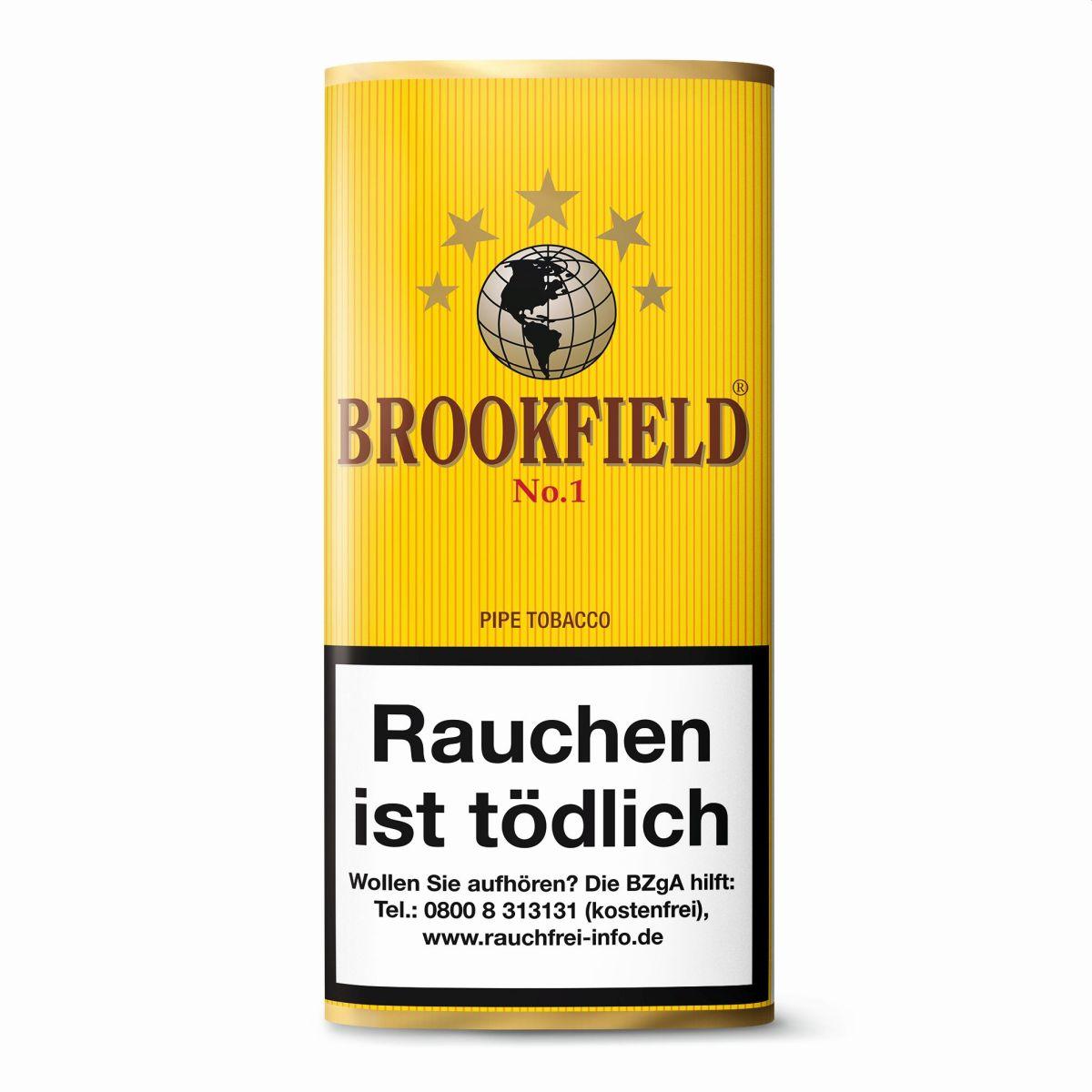 Gelbe Dose Brookfield Pfeifentabak No.1 Aromatic Blend von Brookfield mit Gold-Globe und Stern verziert, 50 Gramm.