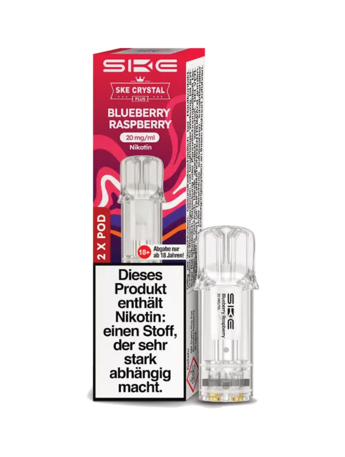 Crystal Plus Pod von SKE als 2er-Packung mit transparenter, vorbefüllter Cartridge und passender Produktverpackung.