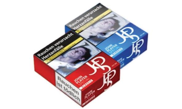 Zwei Packungen der neuen JPS Classic, in rot und blau.