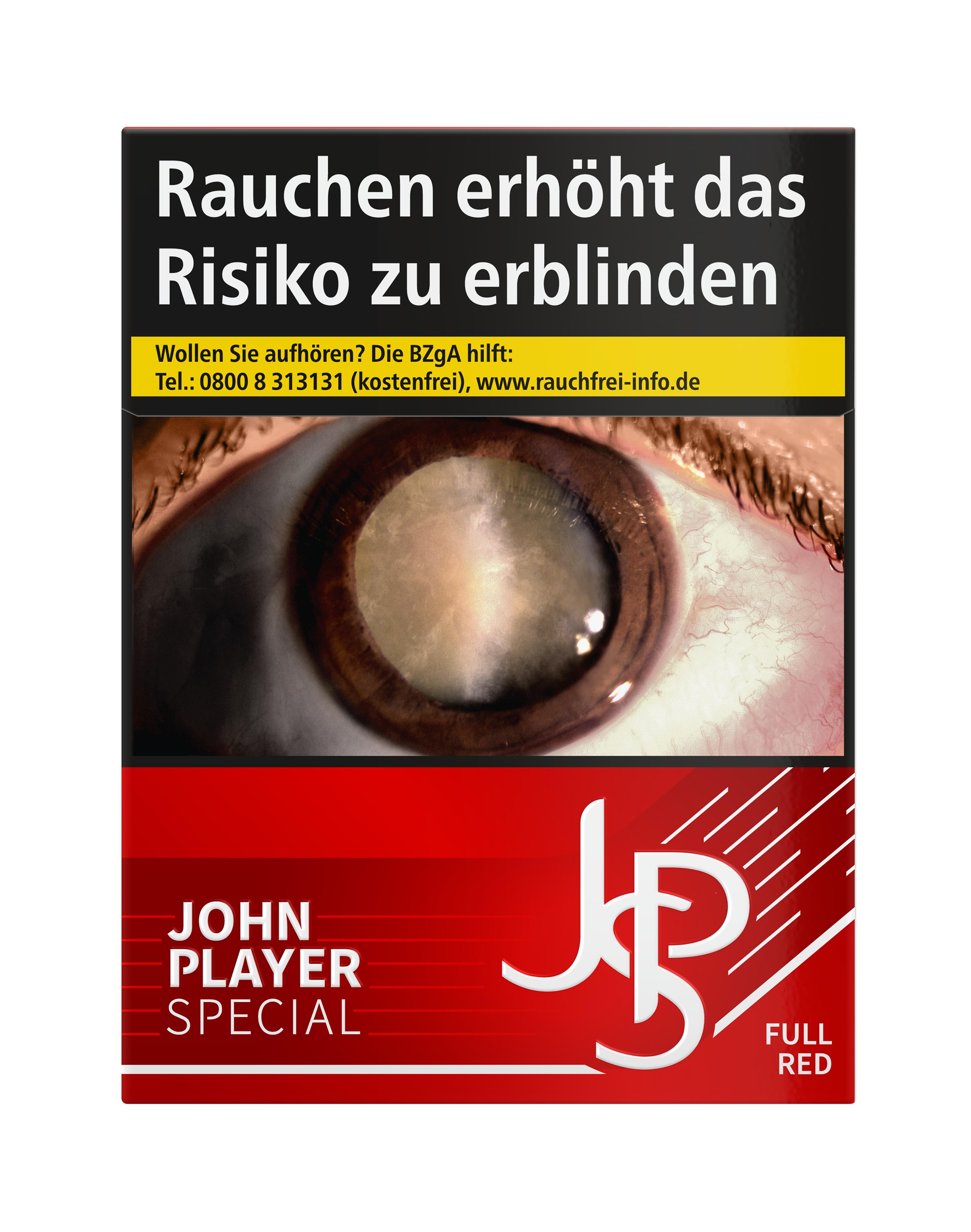 John Player Special Full Red Zigaretten als Stange mit roter Packung, JPS Logo und 8 Packungen à 25 Stück.