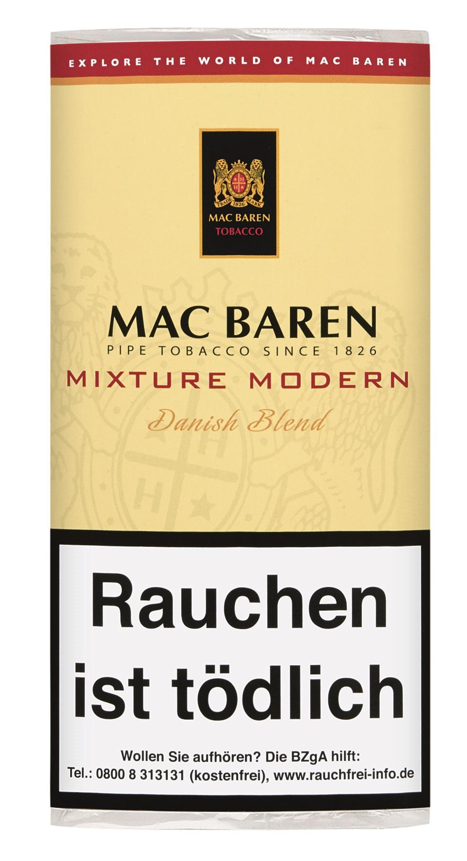 Mac Baren Pfeifentabak Mixture Modern, ein milder und aromatischer dänischer Blend, in der Stange mit 5 Packungen à 50 Gramm, bestehend aus Virginia, Cavendish und Burley Tabaken.