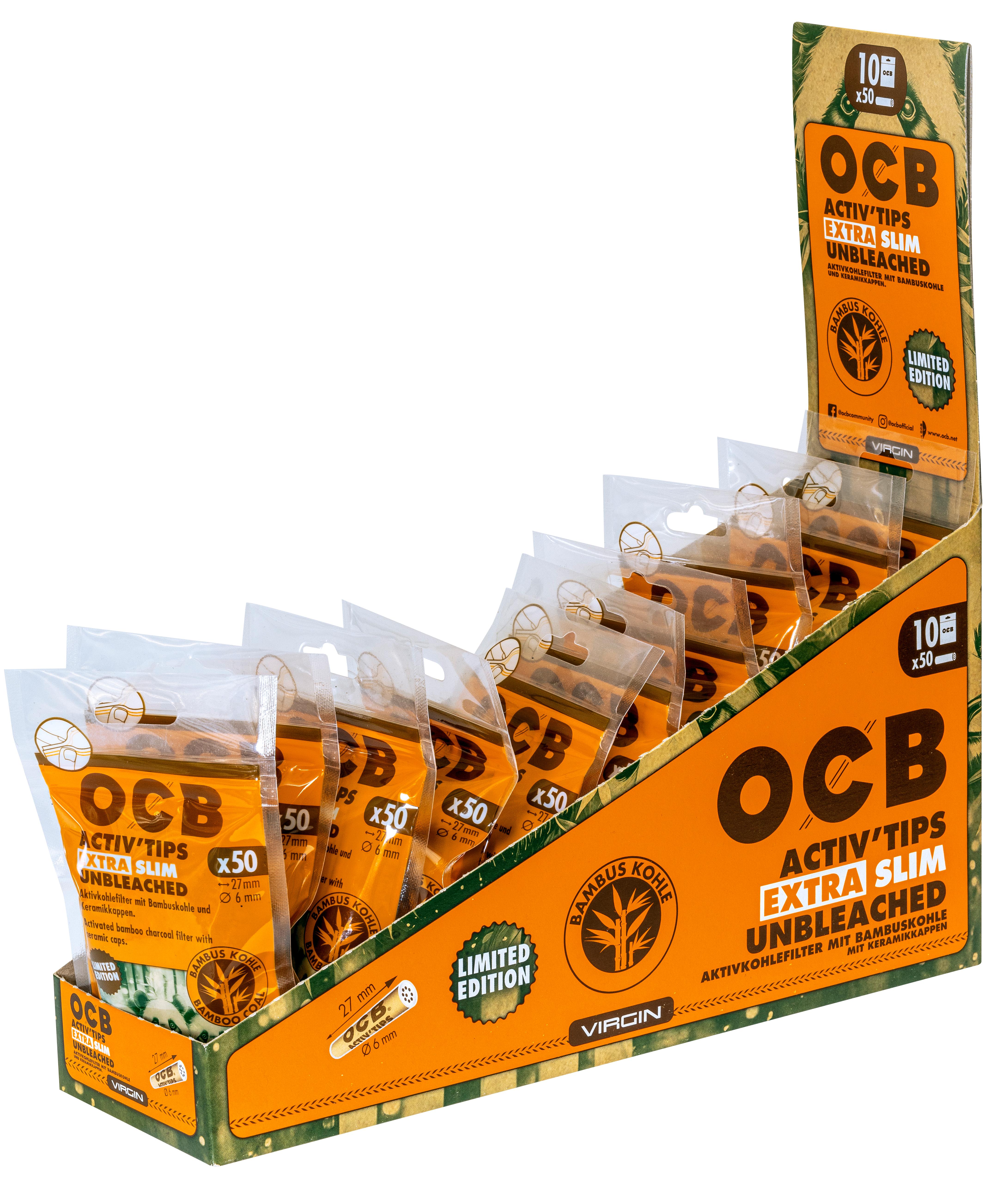 OCB Activ Tips Slim Unbleached Bamboo 6mm 1 Gebinde 10x50 Stück