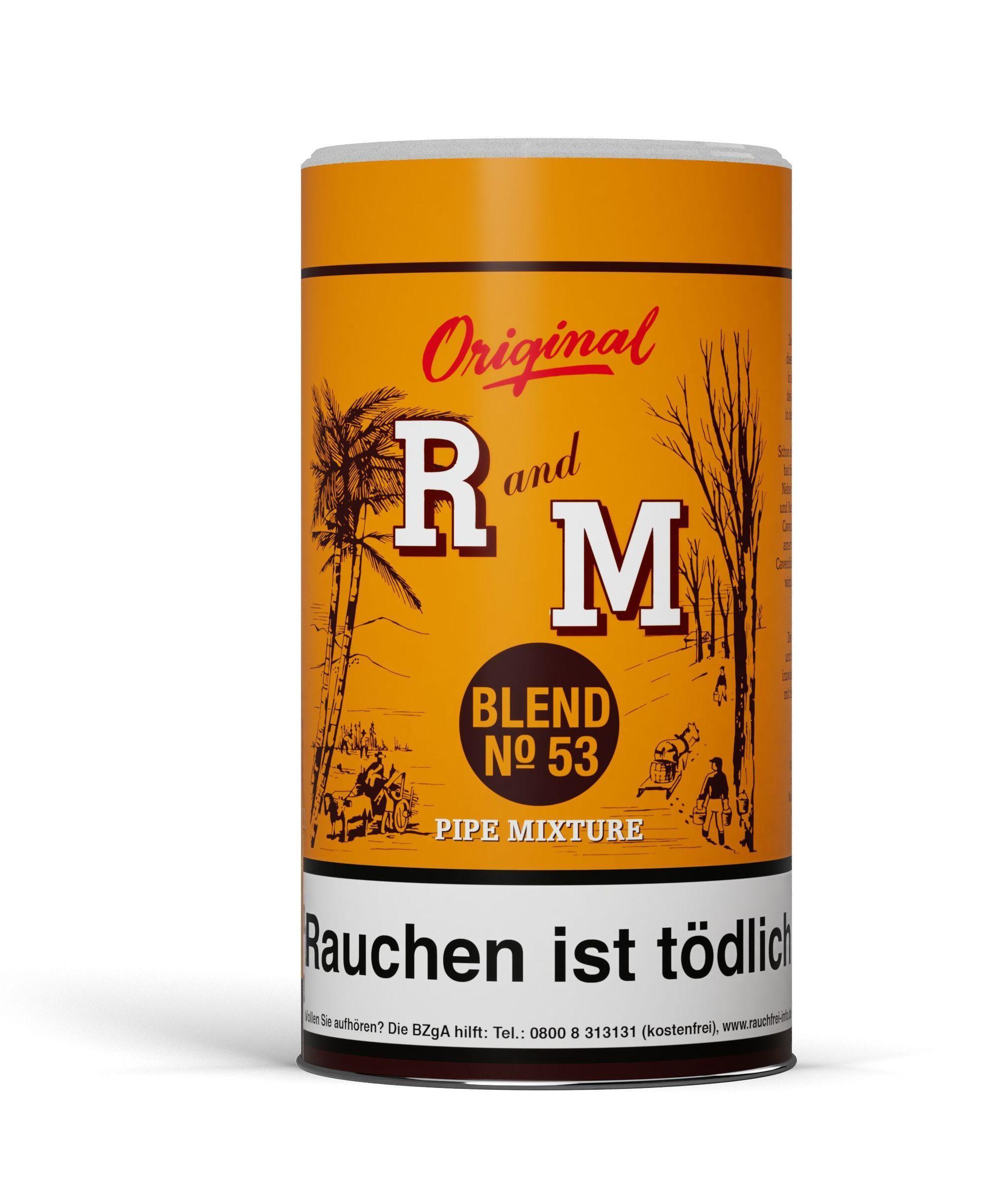 250-Gramm-Dose R and M Pfeifentabak (Rum and Maple) mit dem bekannten Aroma von Ahornsirup, Rum und Gewürzen, eine Mischung aus Virginia-, Burley- und Spezial-Cavendish-Tabaken.