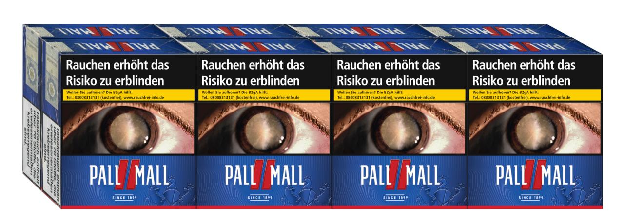 Stange Pall Mall Red Super Zigaretten in blauer Packung, bestehend aus 8 Packungen á 31 Stück.