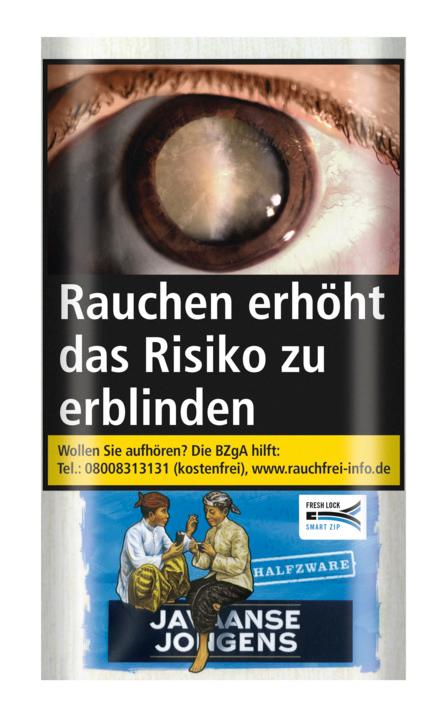 Javaanse Jongens Halfzware Zigarettentabak als 6er-Gebinde mit jeweils 30 Gramm, bestehend aus einer Mischung von Virginia, Burley und Kentucky Tabaken.