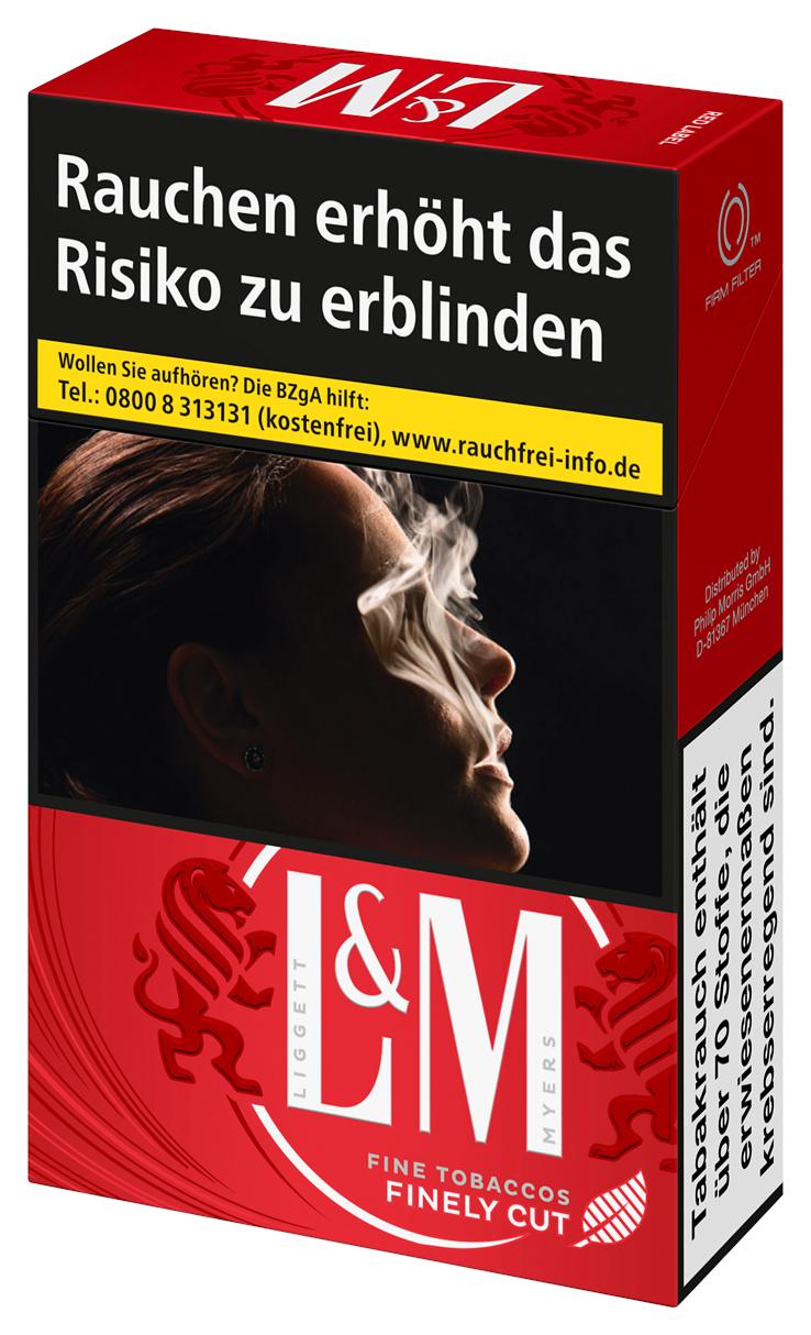 Eine Packung L&M Red Zigaretten American Blend Finely Cut mit 20 Stück.