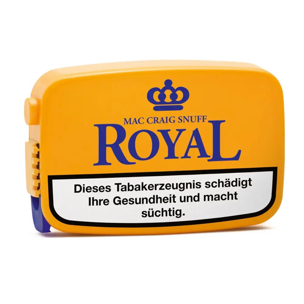 Mac Craig Schnupftabak Royal Snuff in gelber Schachtel mit blauem Kronen-Logo, Menthol mit Eukalyptus, als 1 Stange.