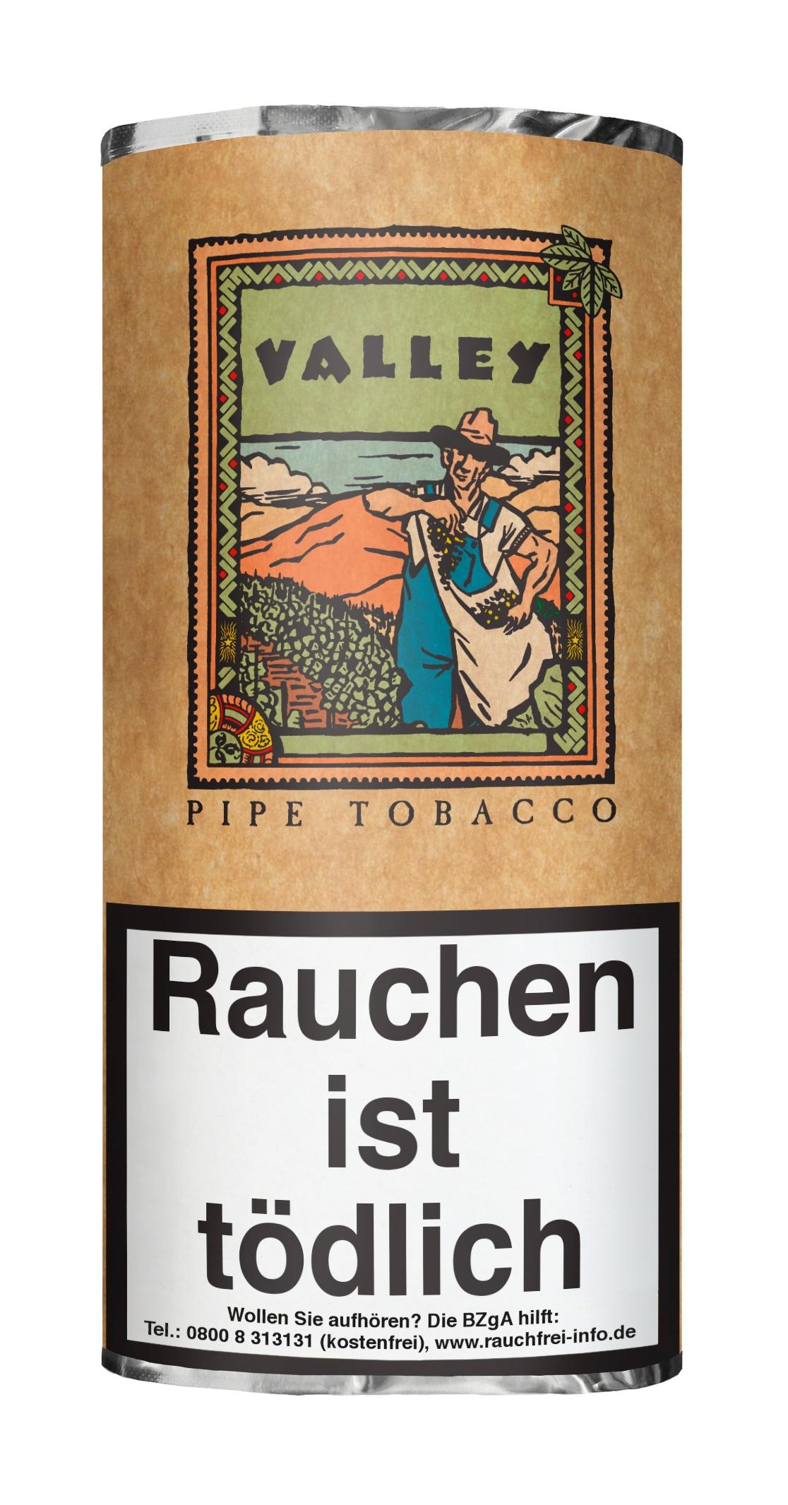 Nappa Valley Pfeifentabak in der 50 Gramm Pouch mit Vintage-Etikett, traditioneller Illustration und gesetzlichem Warnhinweis Rauchen ist tödlich.