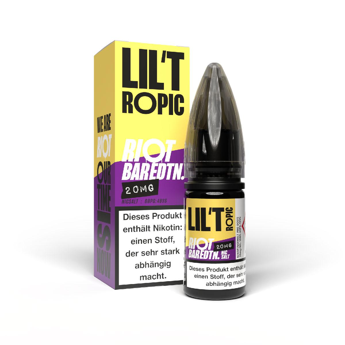 Riot Salt Lil´Tropic Liquid 20mg von Riot in 10ml Flasche mit gelb-violetter Verpackung.