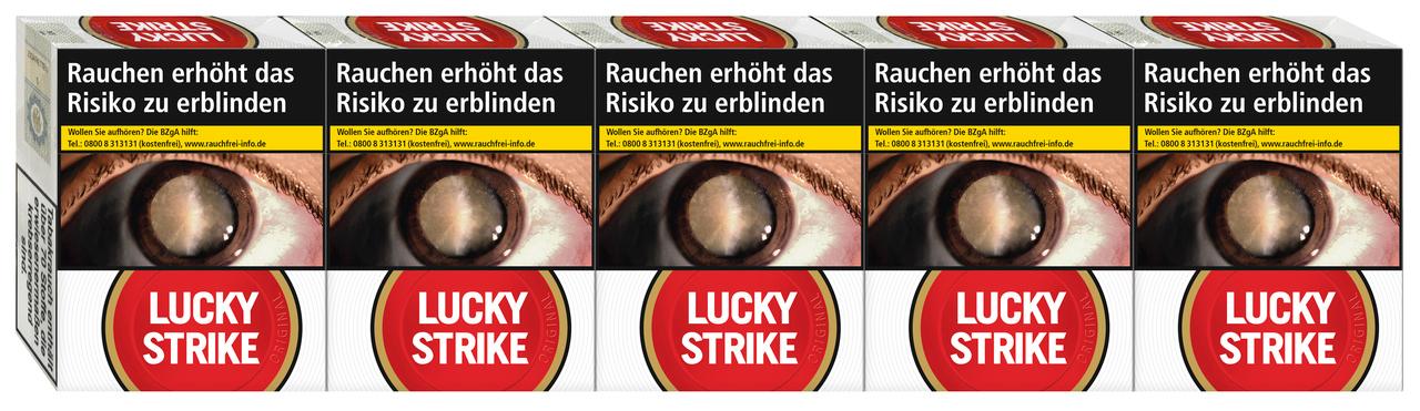 Eine Stange Lucky Strike Red King Zigaretten mit American Blend Tabakmischung und Slow-Cured-Verfahren, 5 Packungen á 36 Stück.