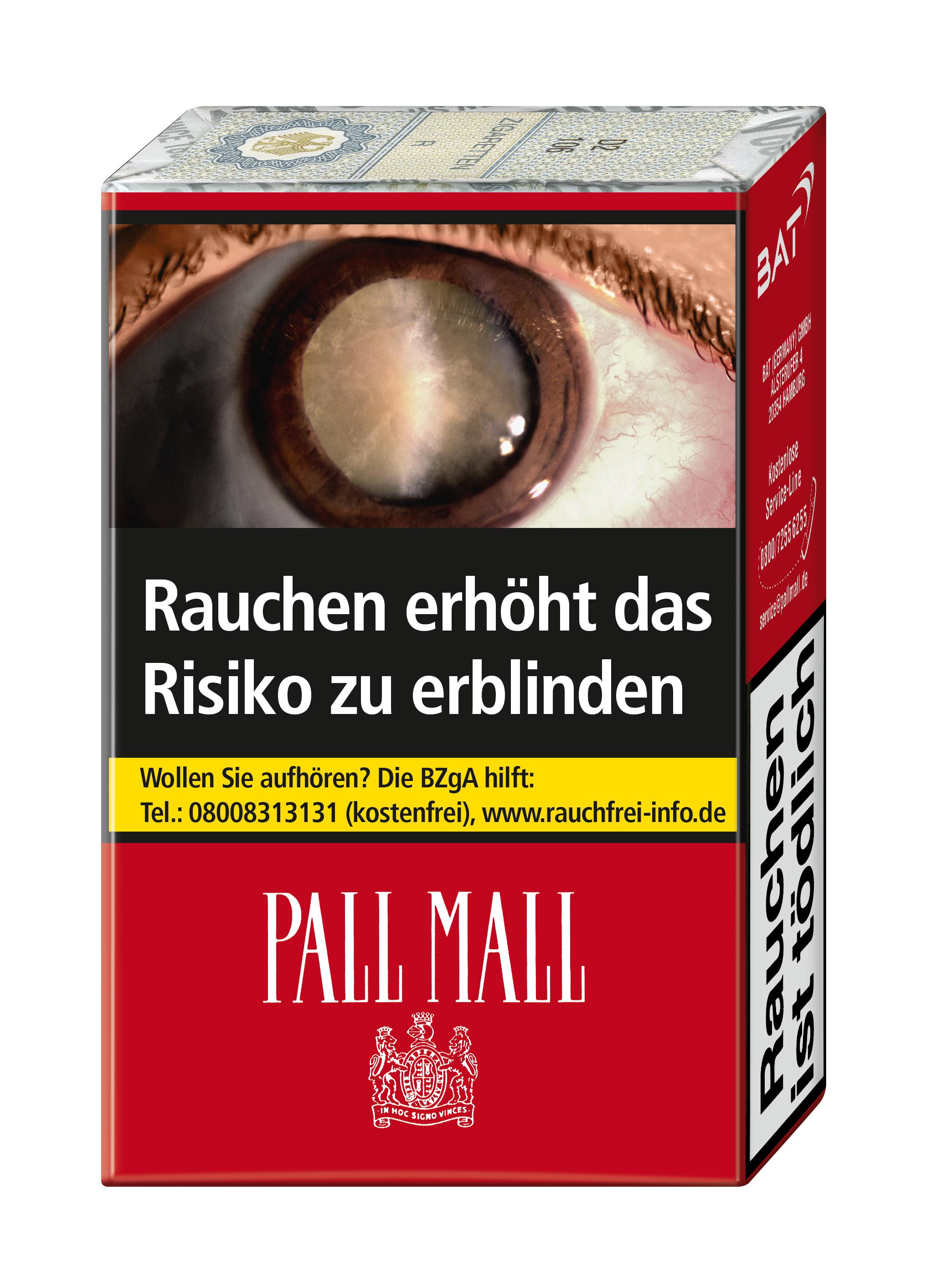 Eine Packung Pall Mall Zigaretten ohne Filter mit 20 Stück.