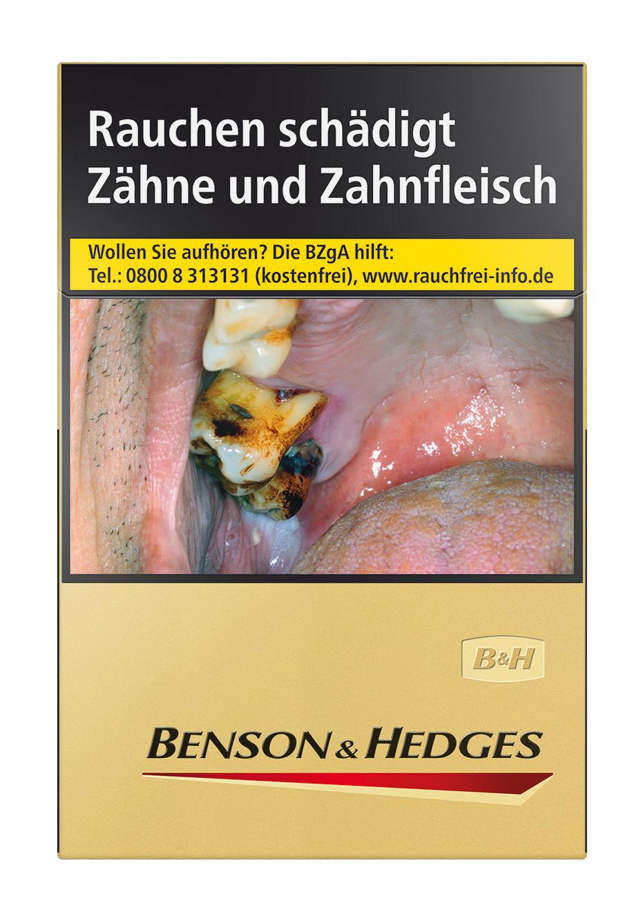 Die goldene Packung Benson & Hedges Zigaretten Gold L (20 Stück) zeigt das charakteristische Benson & Hedges Logo.