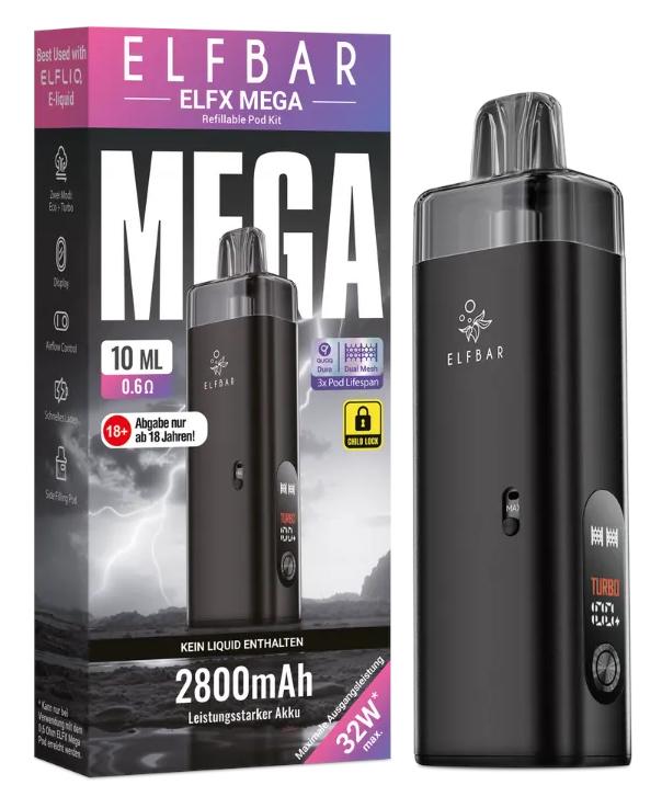 Elfbar Elfx Mega Schwarz 1 Packung 1 Stück