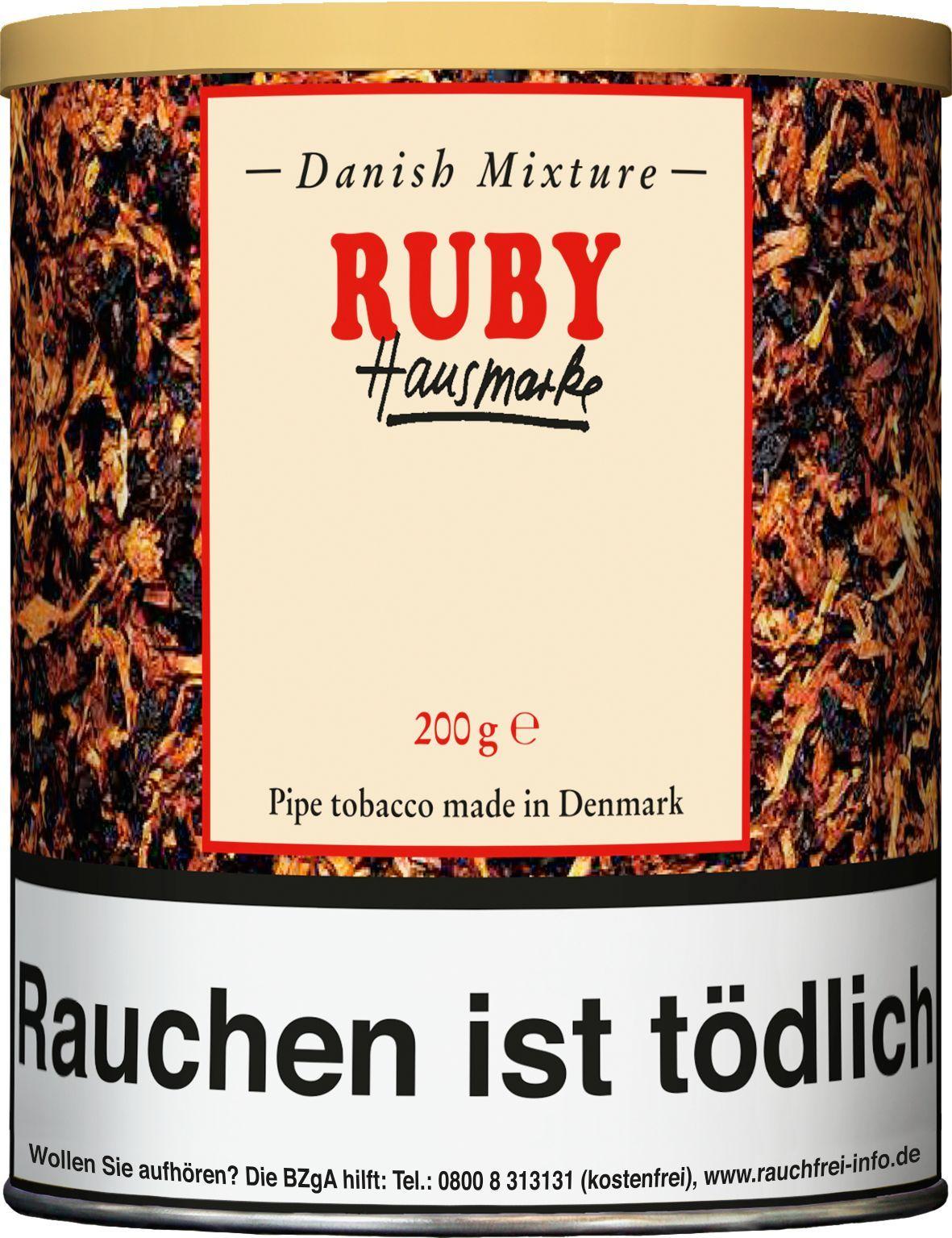 Dose Ruby Hausmarke Danish Mixture Pfeifentabak, weiße Dose mit Golddeckel, 200 Gramm.