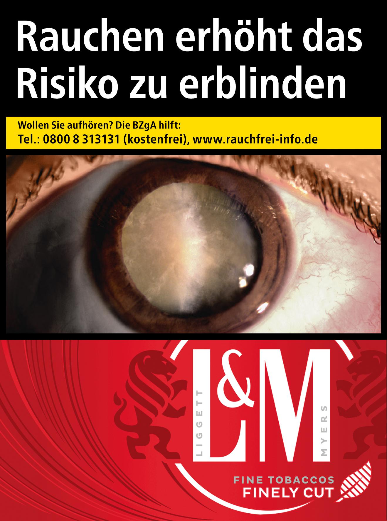 Packung L&M Red 2XL schmale Zigaretten, 26 Stück.