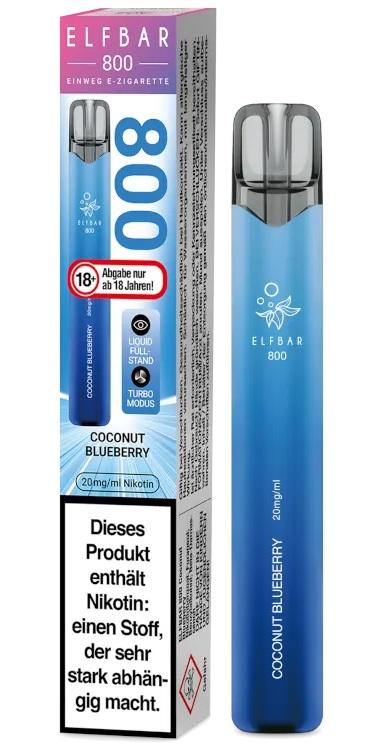Blaue Elf Bar 800 E-Zigarette von Elf Bar mit 20mg Nikotin im durchsichtigen Plastikrohr verpackt, 1 Stück.