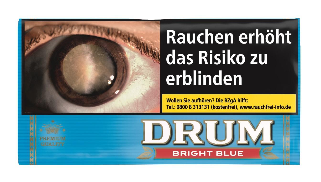 Drum Hellblau Zigarettentabak 30 Gramm als milder Feinschnitt Halfzware Mischung im blauen Pouch.