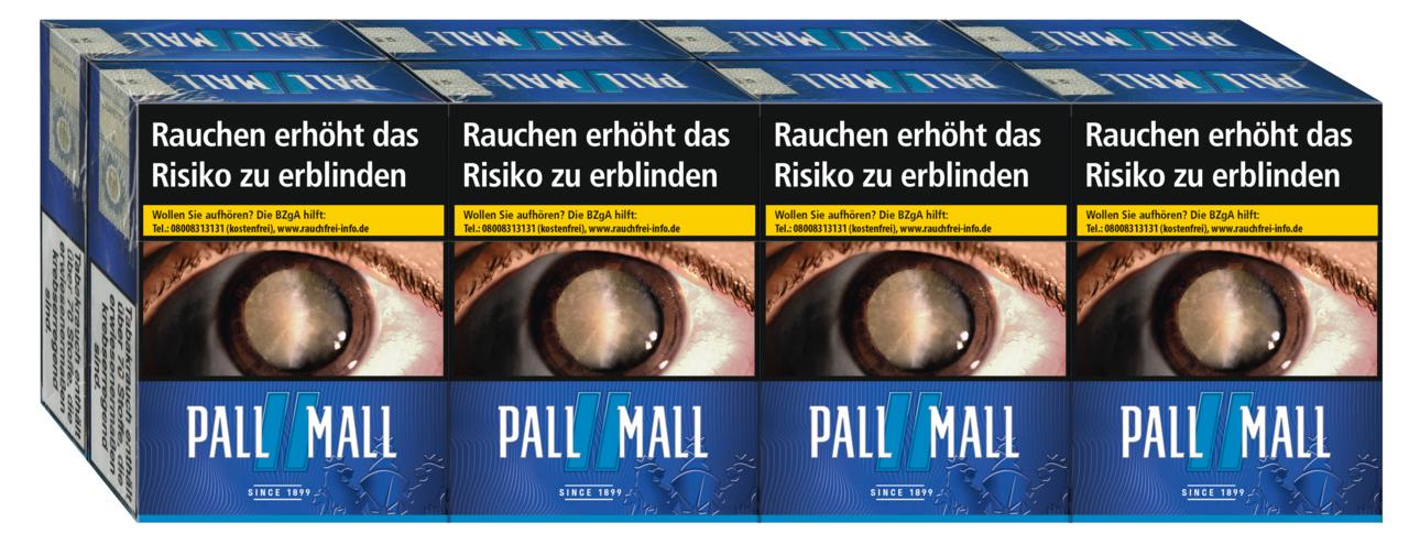 Pall Mall Zigaretten Blue Giga, eine blaue American Blend mit reduziertem Schadstoffanteil, als Stange mit 8 Packungen á 25 Stück.