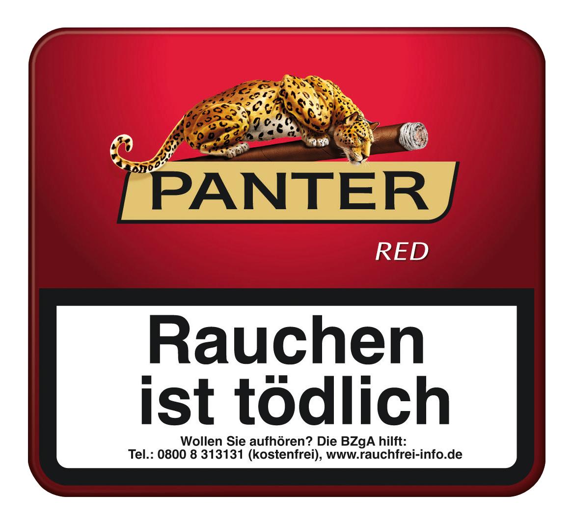 Panter Red Zigarillos ohne Filter mit Ecuador-Deckblatt, geliefert in einer Packung mit 20 Stück.