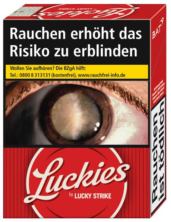 Luckies Crafted 1871 Red Giga Pack mit 26 Zigaretten in der roten Verpackung mit obligatorischen Warnhinweisen und Markenlogo.