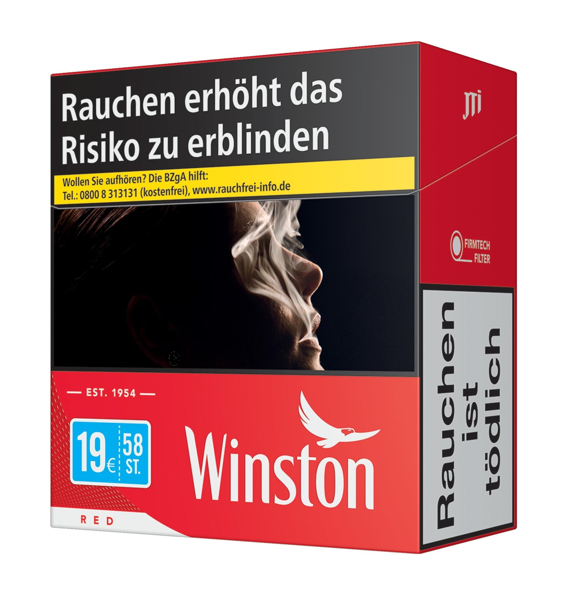 Winston Red 6XL Filterzigaretten von Winston, eine Packung mit 58 Stück für einen kräftigen und würzigen Rauchgenuss.