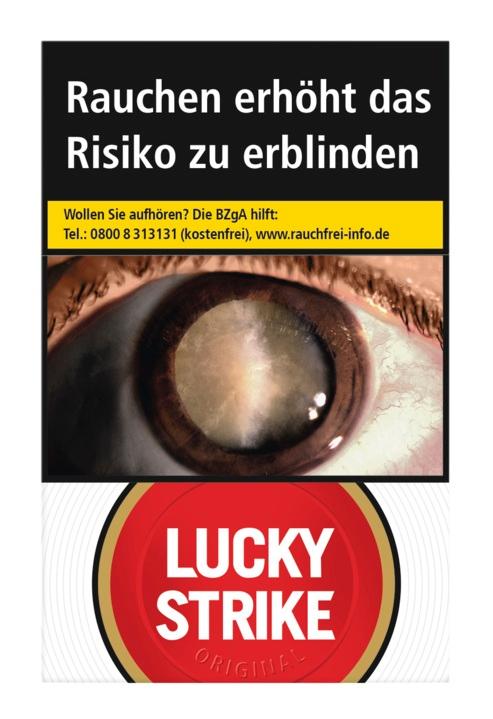 Lucky Strike Original Red Zigaretten Packung rot-weiß mit schwarzem Oberteil, 20 Stück Inhalt.