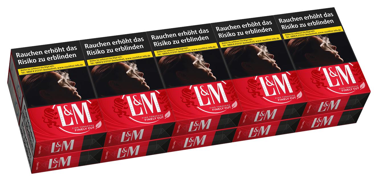 L&M Red Zigaretten 1 Stange von L&M in der typischen rot-schwarzen Verpackung (10 Packungen á 20 Stück).