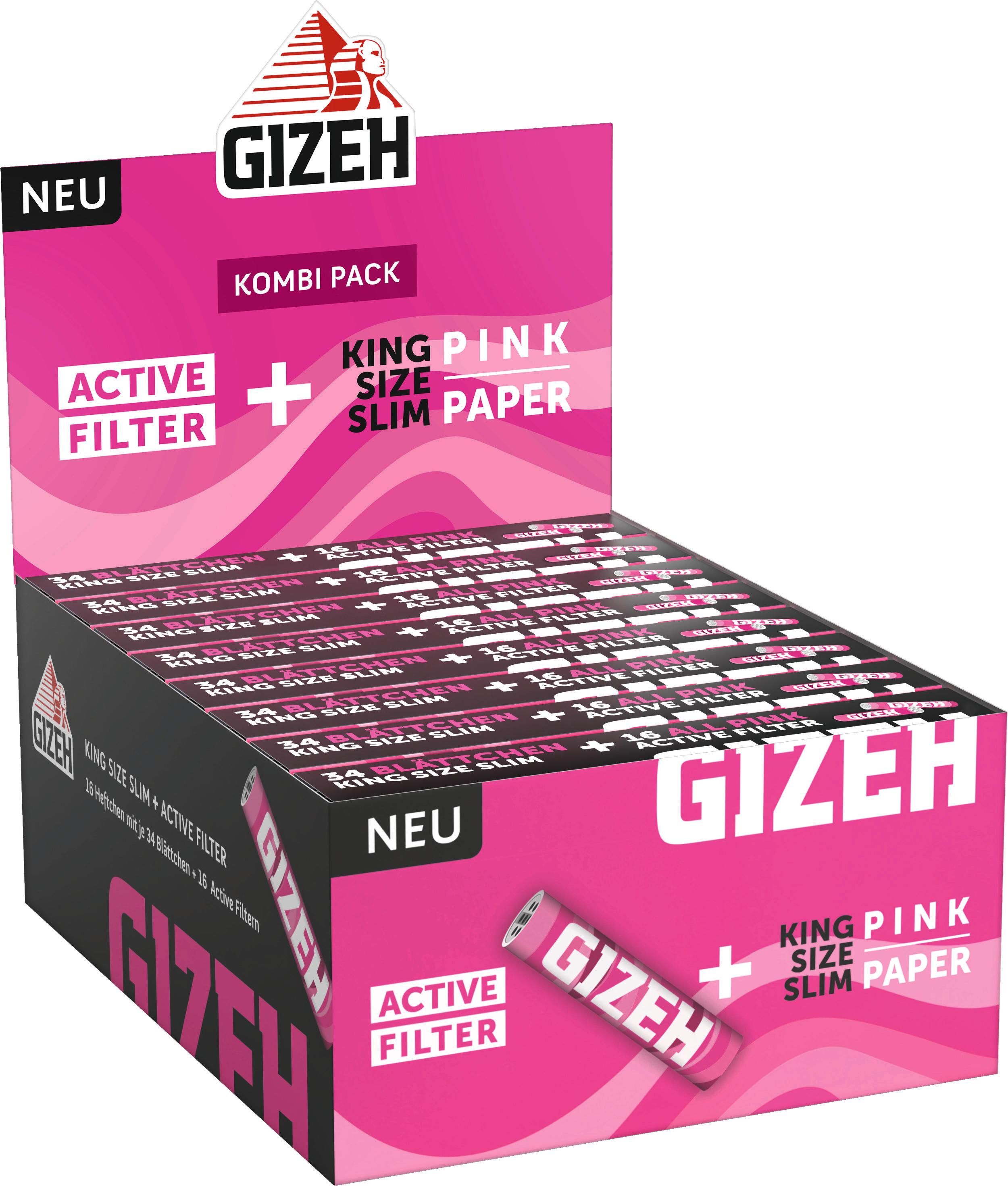 Gizeh Pink King Size Slim + Active Filter 1 Stange 16x34 Stück