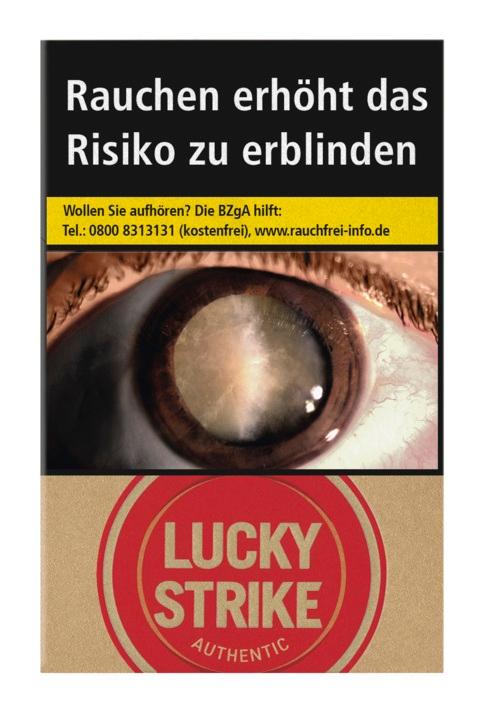 Eine Packung Lucky Strike Authentic Red Zigaretten ohne Zusätze, 20 Stück.