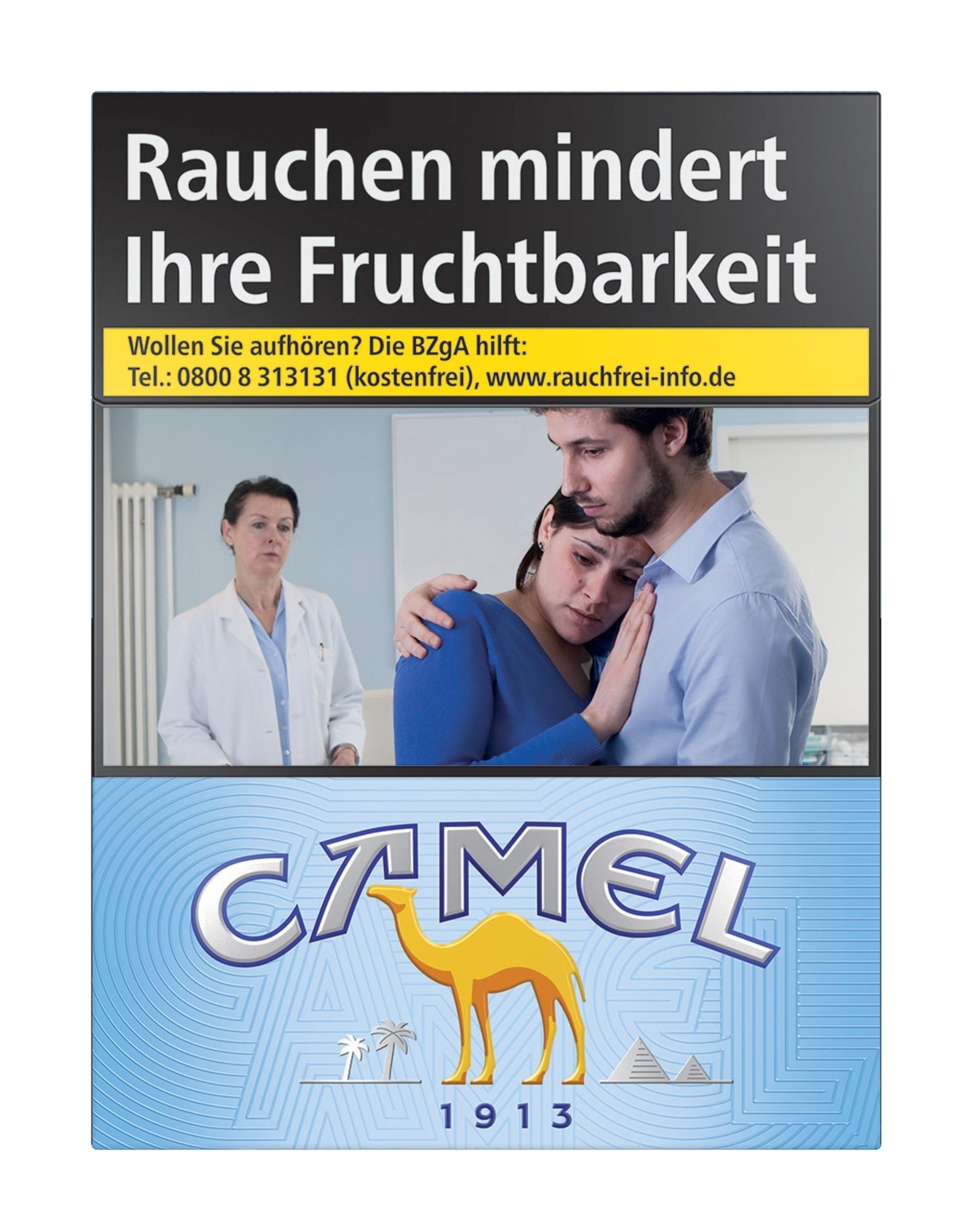 Camel Blue XXL Zigaretten Packung mit 25 Stück, die milde American Blend Variante im blau-weißen Design.