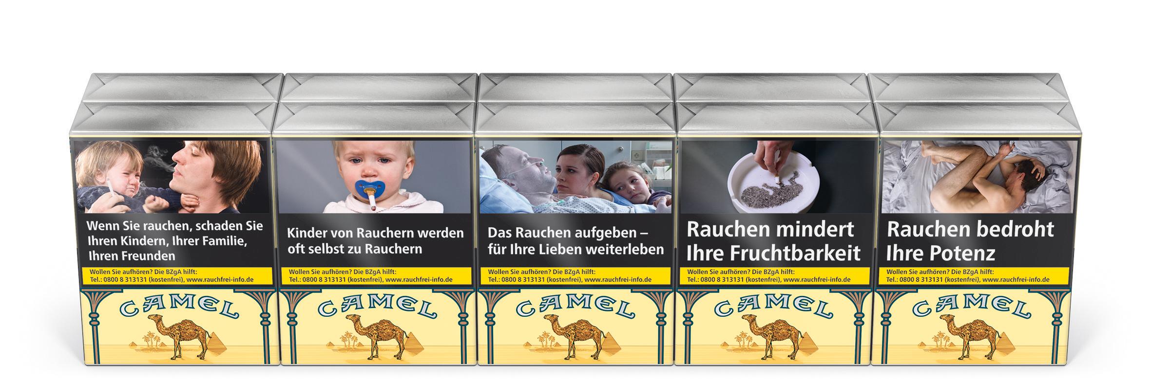 Camel Zigaretten ohne Filter von Camel mit American Blend Tabak als 1 Stange mit 10 Packungen á 20 Stück inklusive Gesundheitshinweisen.