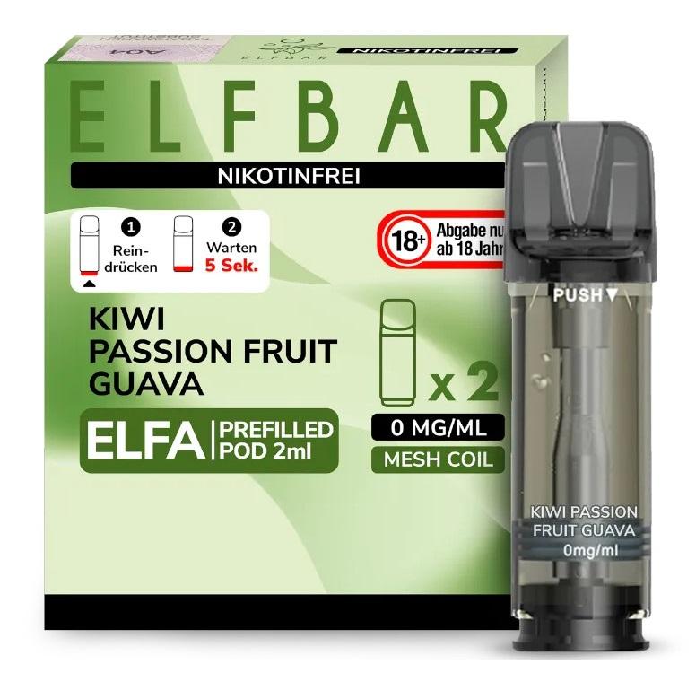 Elfbar ELFA Pod Kiwi PassFruit Guave nikotinfrei 1 Packung 2 Stück