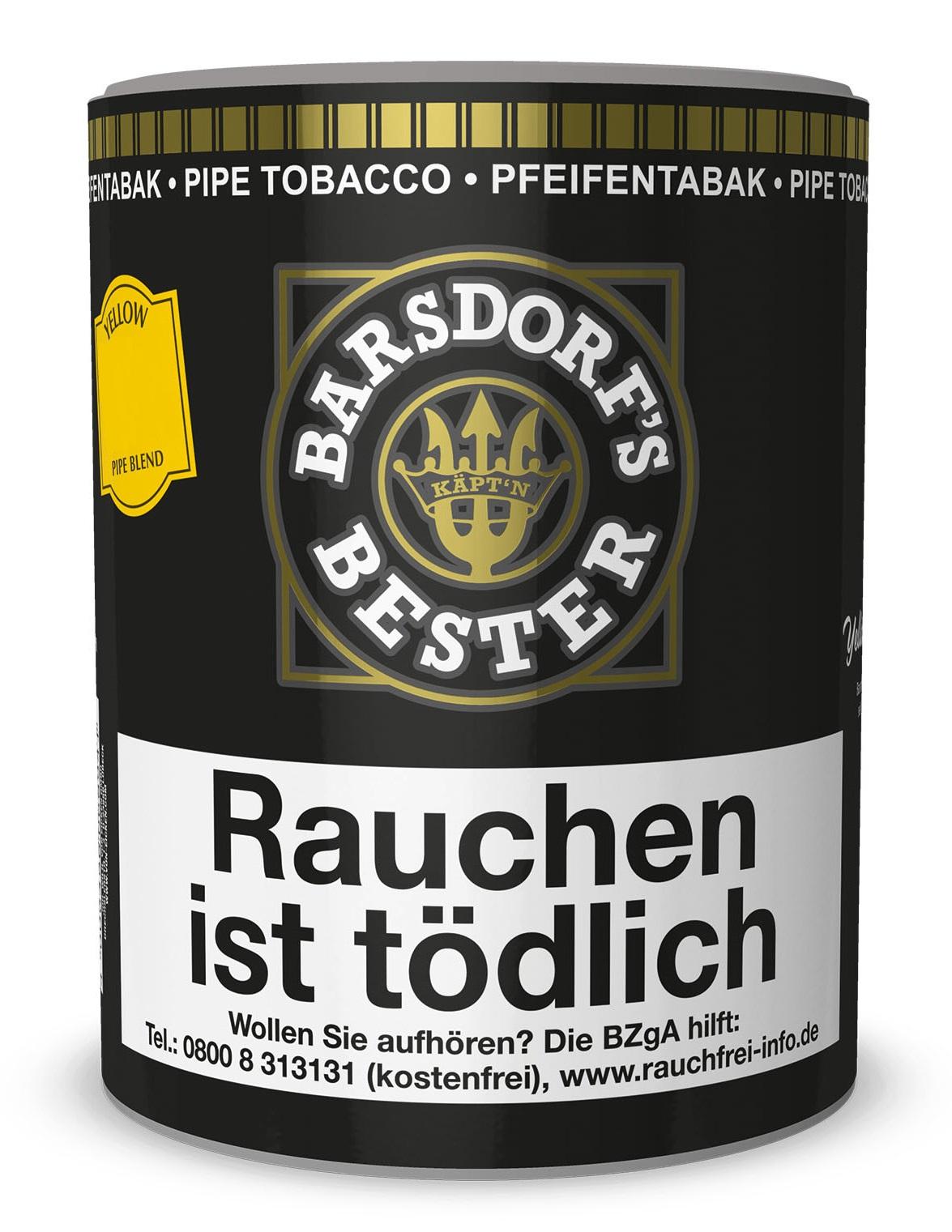 Schwarze Dose Barsdorf´s Bester Pfeifentabak Yellow Blend 160 Gramm, aromatische Black Cavendish Virginia Mischung mit Vanille-Aroma.