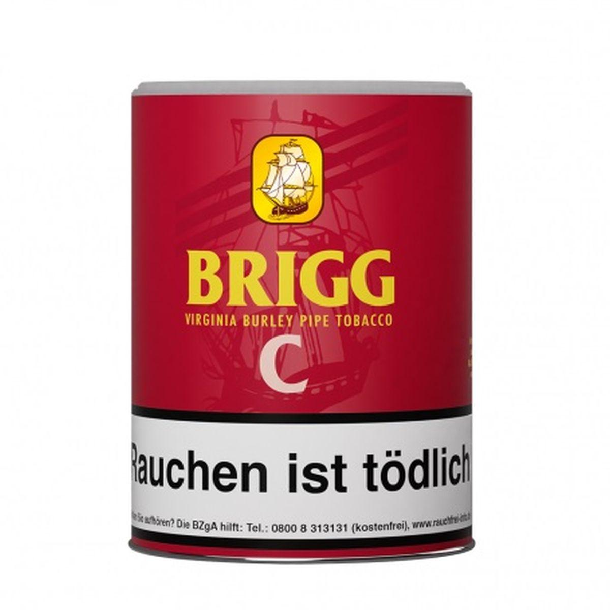 Brigg Pfeifentabak C Cherry 380g in roter Dose mit Virginia Burley Tabak und gelbem Schiff-Logo.