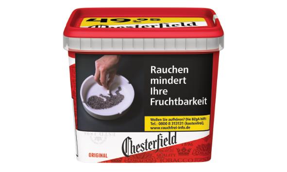 Ein Eimer des roten Chesterfield Tabaks.